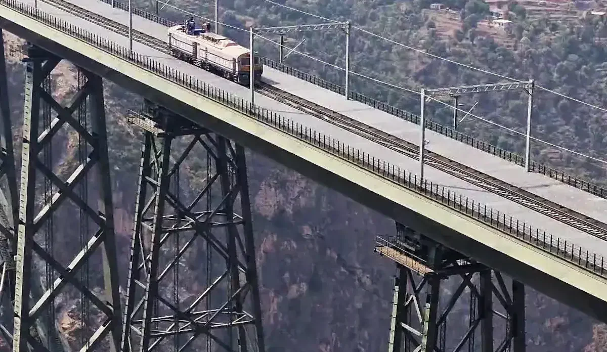 Trial Train Runs on World's Highest Chenab Rail Bridge