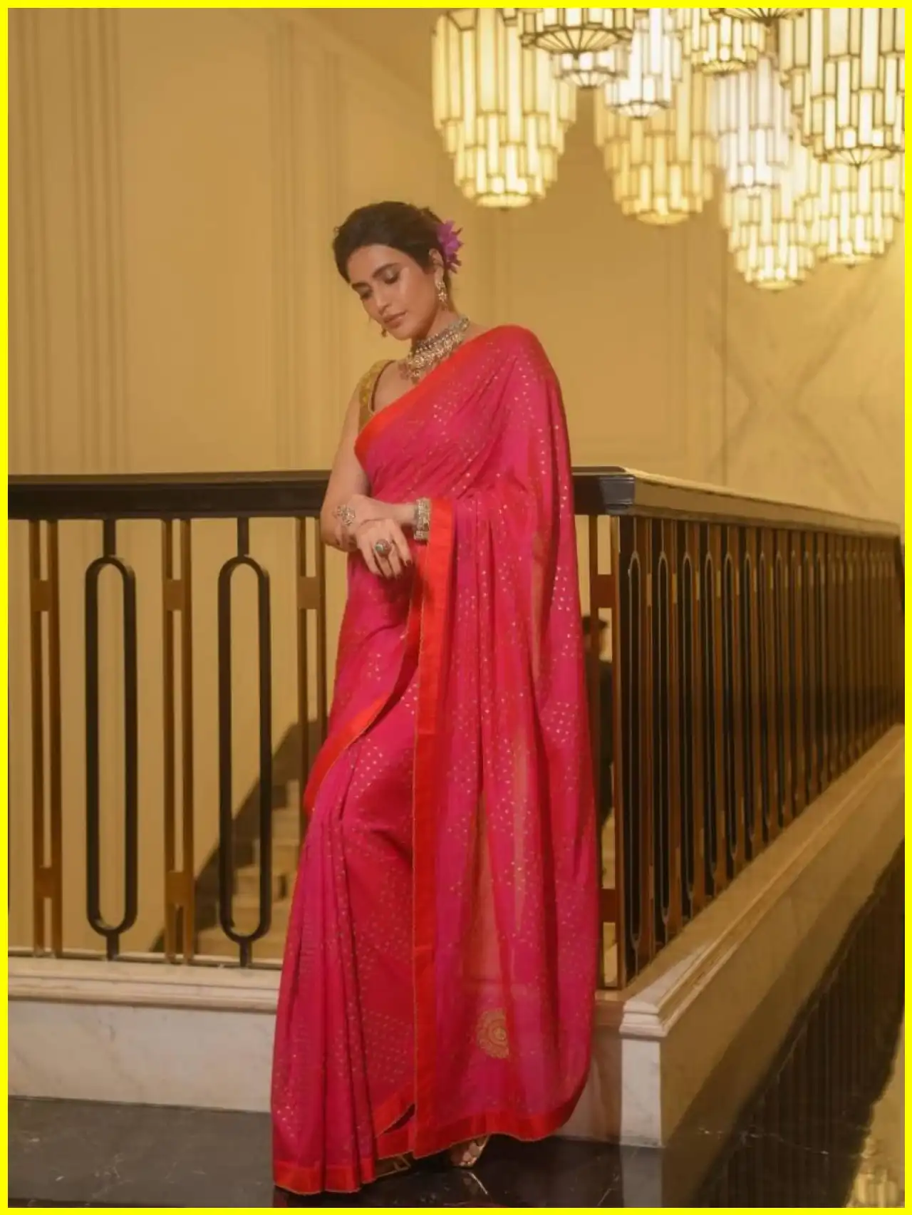 Karishma Tanna Goes Viral in Pink Saree with Baby Bump