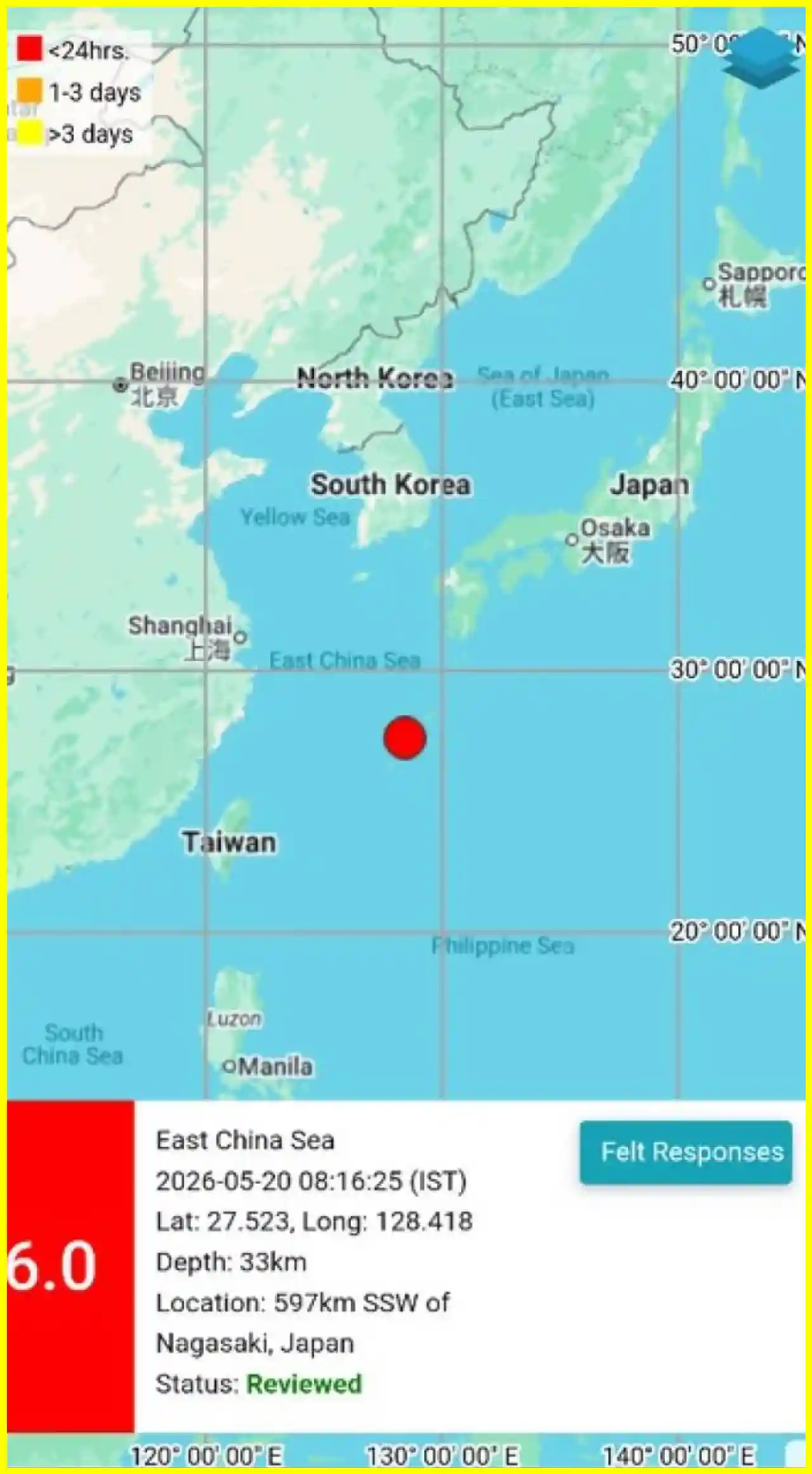 Strong Earthquake Hits East China Sea