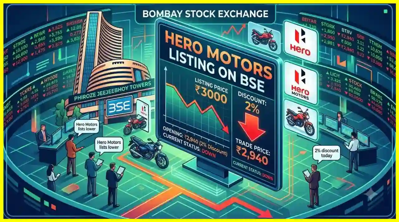 Hero Motors lists at 2% discount on the BSE